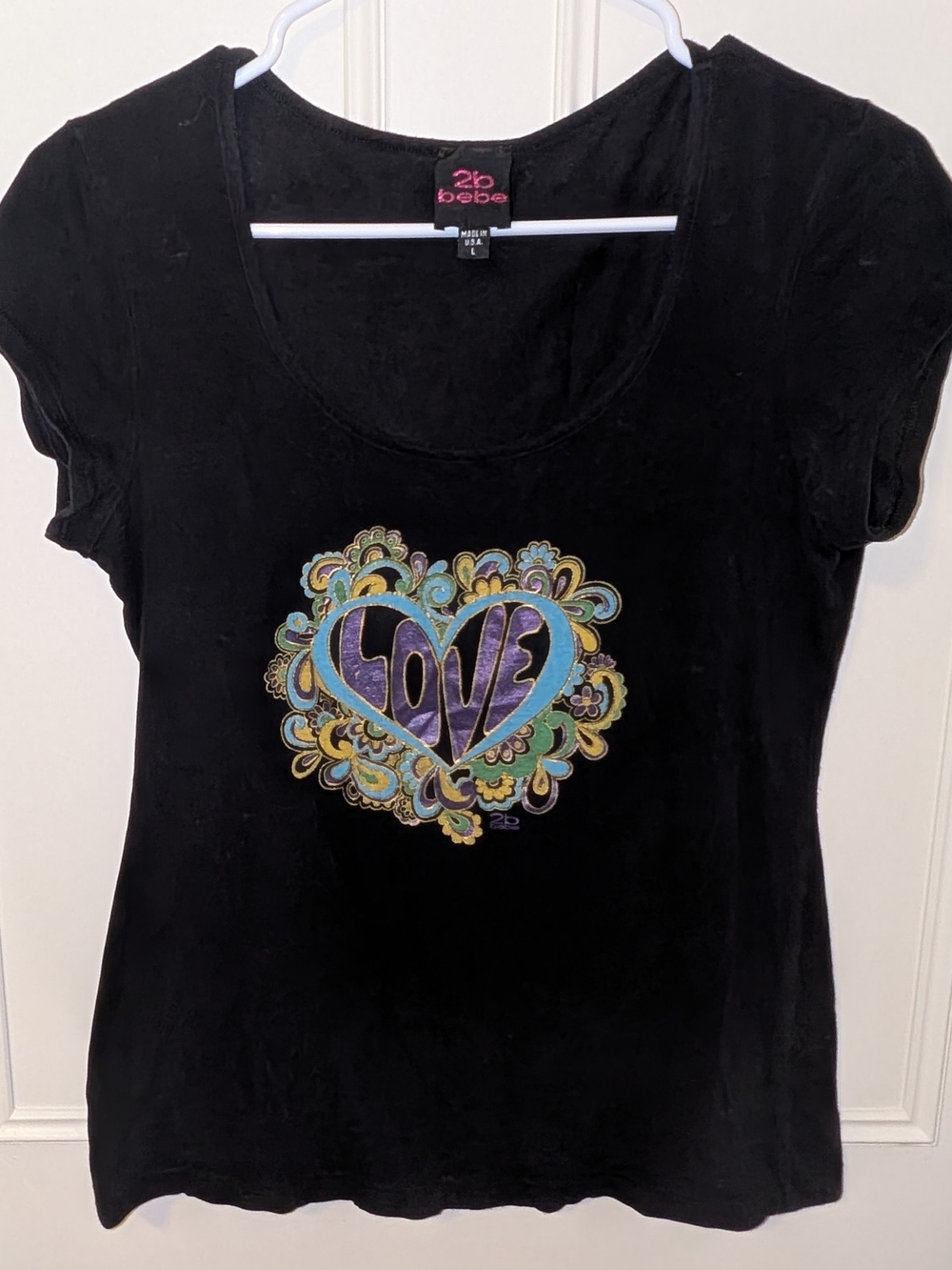 Bebe black short sleeve scoop neck graphic tee